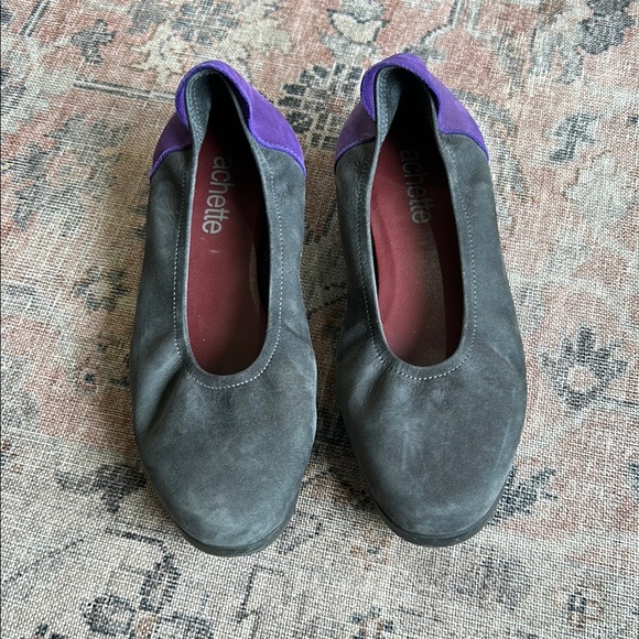 Arche Achette Nubuck Leather Gray and Purple Cushioned Ballet Flats - Picture 1 of 6
